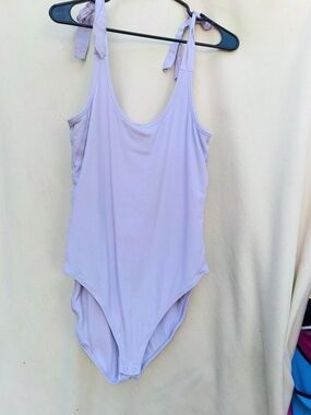 Old Navy Light Lavender Ribbed Tie-Shoulder Bodysuit